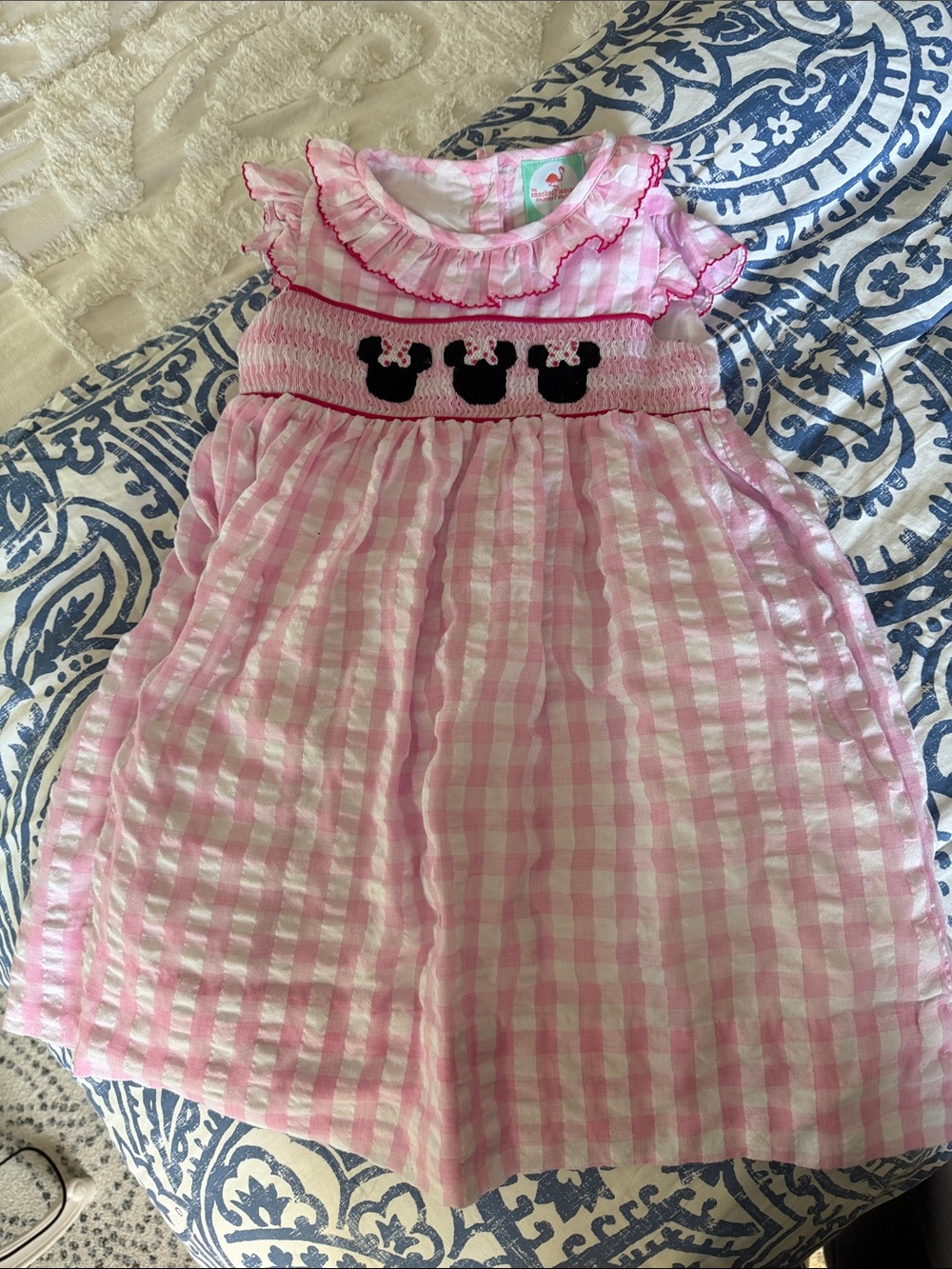 Pink Gingham Smocked Flamingo Minnie Mouse Dress for Girls 4T
